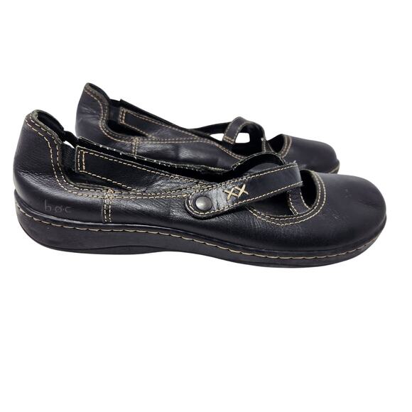 Boc Born Concept Black Leather Strappy Slip On Flats Mary Jane Shoes Size 7.5M - Picture 1 of 8